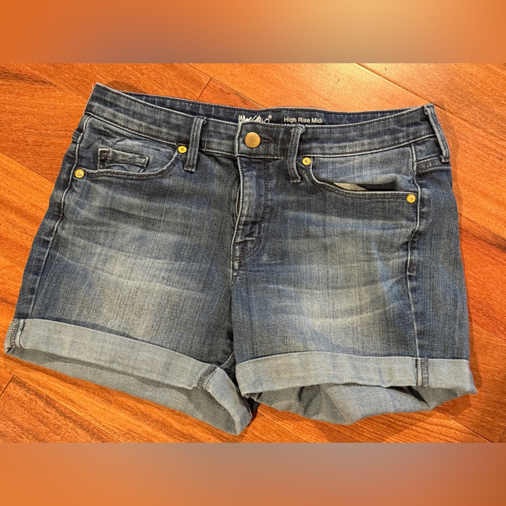Mossimo High Rise Midi Jean Shorts - Blue